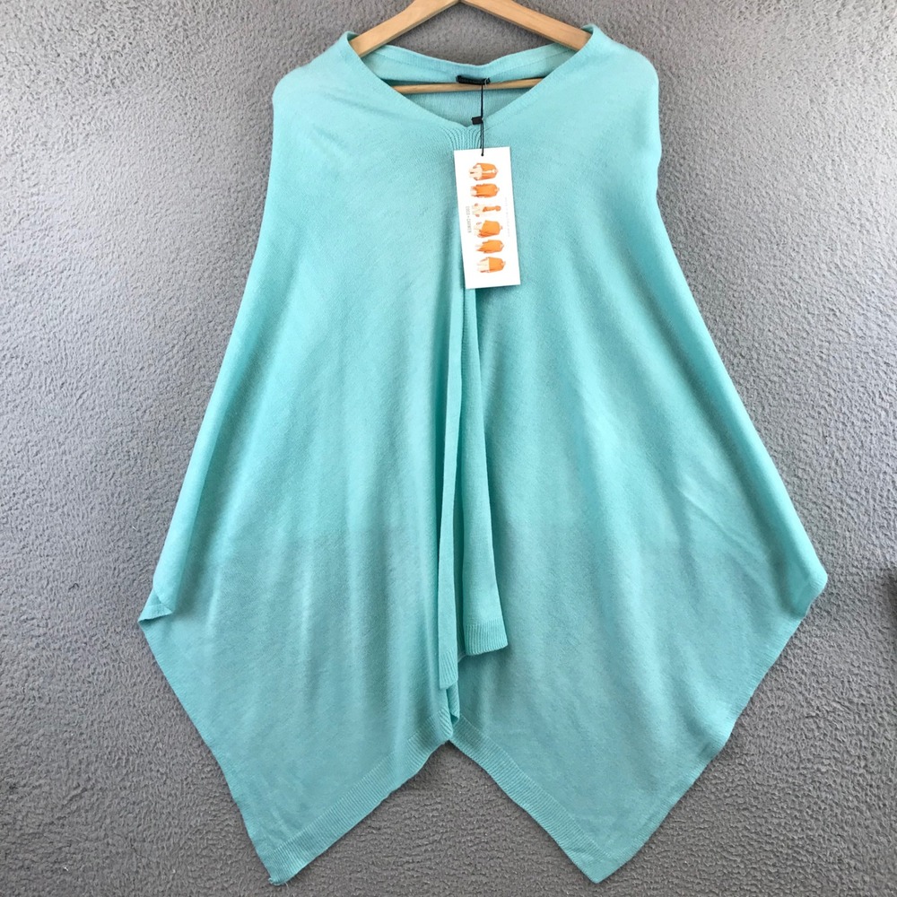 New COCO CARMEN Lightweight Poncho Aqua Blue V Neck One Size Acrylic